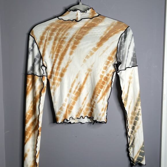 Forever 21 White and Brown Mesh High Neck Top Size Small - Picture 5 of 8